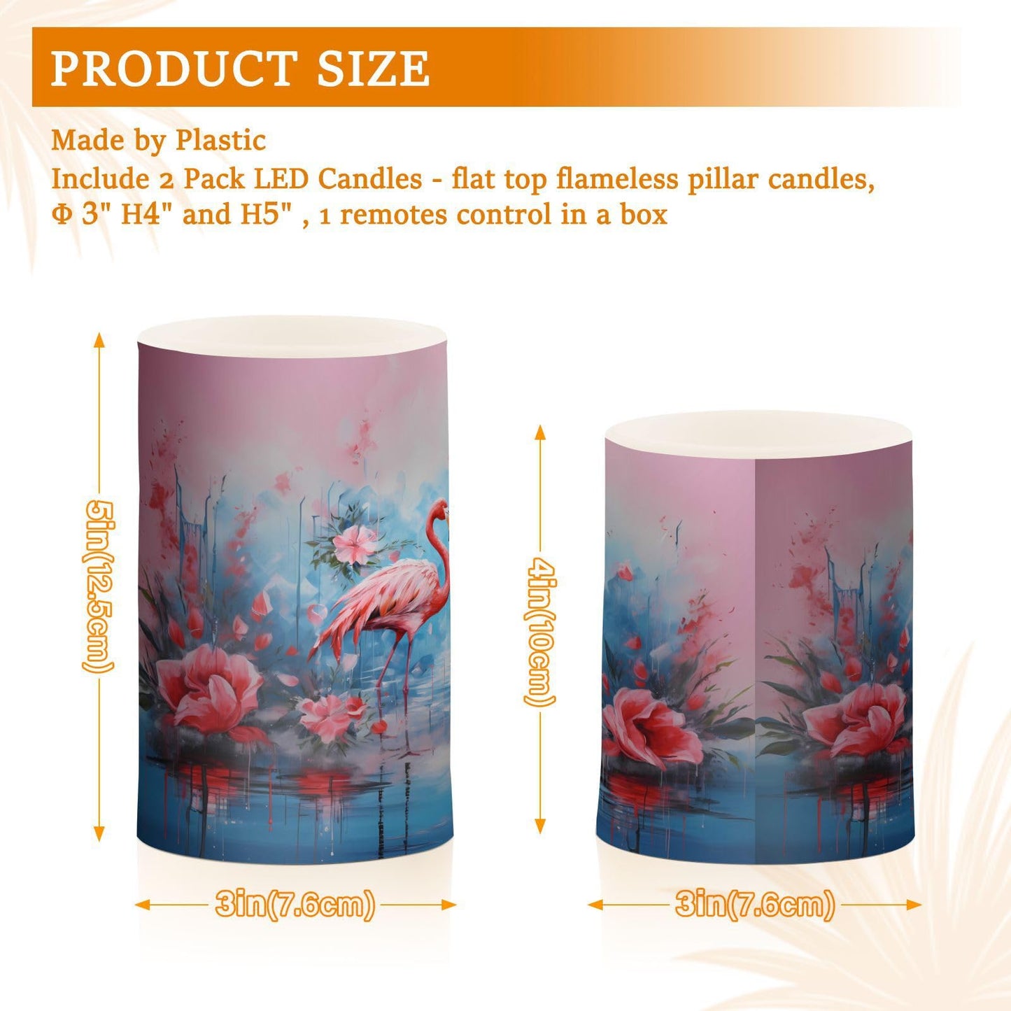 ALAZA Pink Flamingos with Flowers Flickering Flameless Candles Battery Operated with Remote Timer,Tea Light Candles LED Pillar Votive Candles Set of 2 for Outdoor Indoor Decorations
