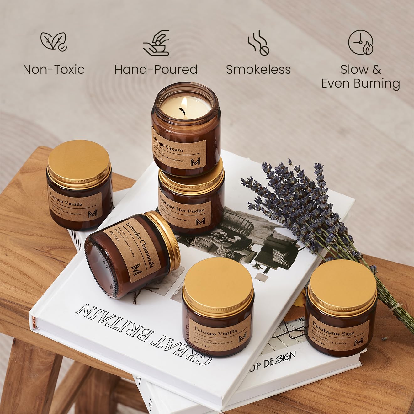 M&SENSE 6 Pack Candle Gift Set, Aromatherapy Scented Candle for Home Fragrance, Natural Soy Wax Candles for Stress Relief, Yoga, Long Lasting Small Jar Candle Gift Set for Birthday Housewarming