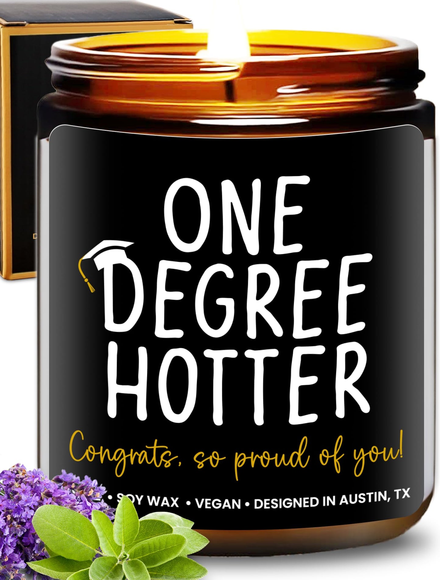 Funny Graduation Candle, Unique College & Masters Degree Gifts, One Degree Hotter, Best Funny Graduation Gift Ideas for Students, High School, Bachelor Graduates, PHD Gift Ready