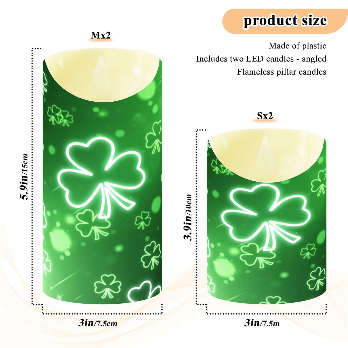 St. Patrick's Day Flameless Candles Set of 2 Green Clover Shamrock G Realistic LED Candles with Remote Battery Operated Holiday Decorations