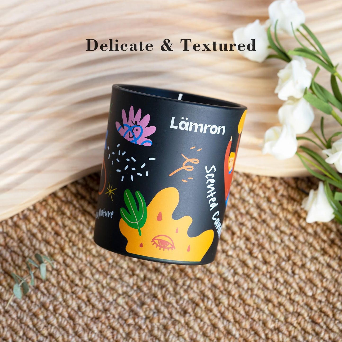 Lamron Cashmere Wood Chestnut Candle - Cozy Winter Scented Candles for Home, 7.1oz Premium Coconut Wax with Cute Art, 45H Long Burn, Warm Aesthetic Home Decor Gift