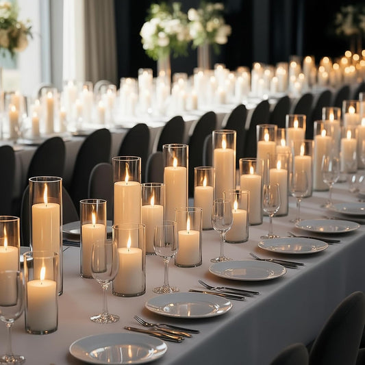 Trxvxo 24 PCS White Pillar Candles (2''X3,4,6) and Glass Cylinder Vases(2.6''X5,6,8),Hurricane Candles,Perfectly Sized for use as a Centerpiece Candle Decoration on Wedding Tables!