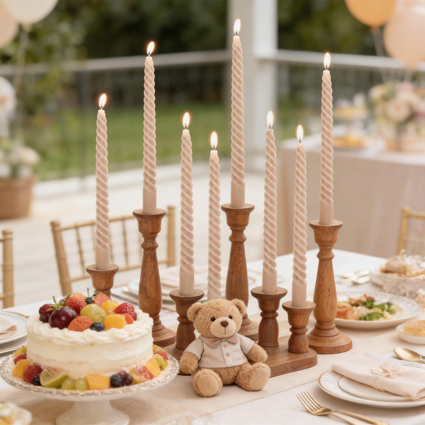 Whaline 8 Pcs 10 Inch Sahara Beige Spiral Taper Candles Dripless Twisted Wax Candles Long Unscented Candlesticks for Wedding Holiday Celebration Home Party Dining Table Supplies