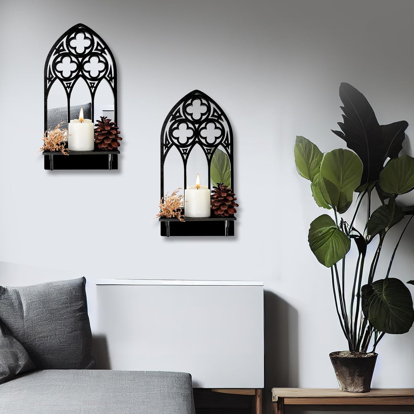 Gothic Sconces Wall Decor Set of 2, Arched Church Wall Sconces Decorative Gothic Wall Decor for Living Room, Bathroom, Dining Room
