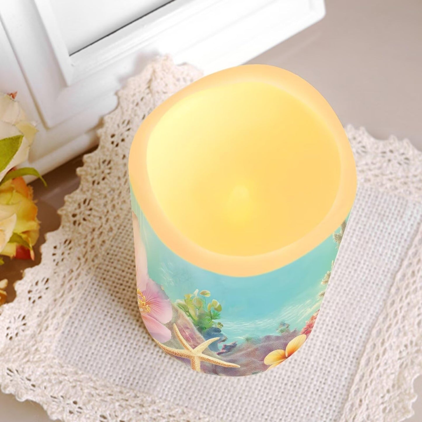 Cozeyat Coral Reef Flameless Candles Set of 4 Battery Powered with Remote Timer LED Candles Flickering Waterproof for Indoor Home Table Garden Beach