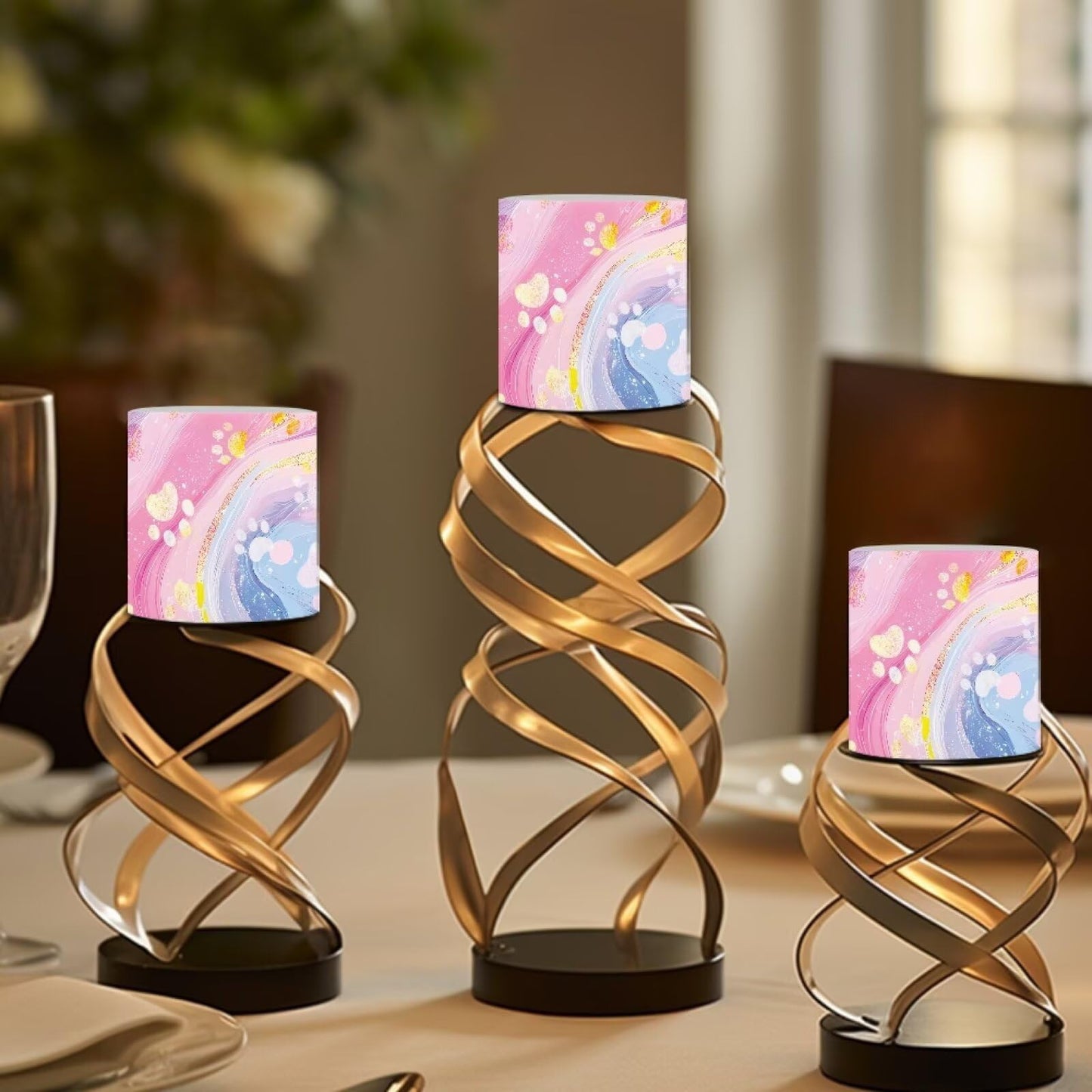 Cozeyat Pink Blue Marble Flameless Candles 4 Pack Battery Operated with Remote Control Timer LED Pillar Candles Waterproof for Indoor Outdoor Decor