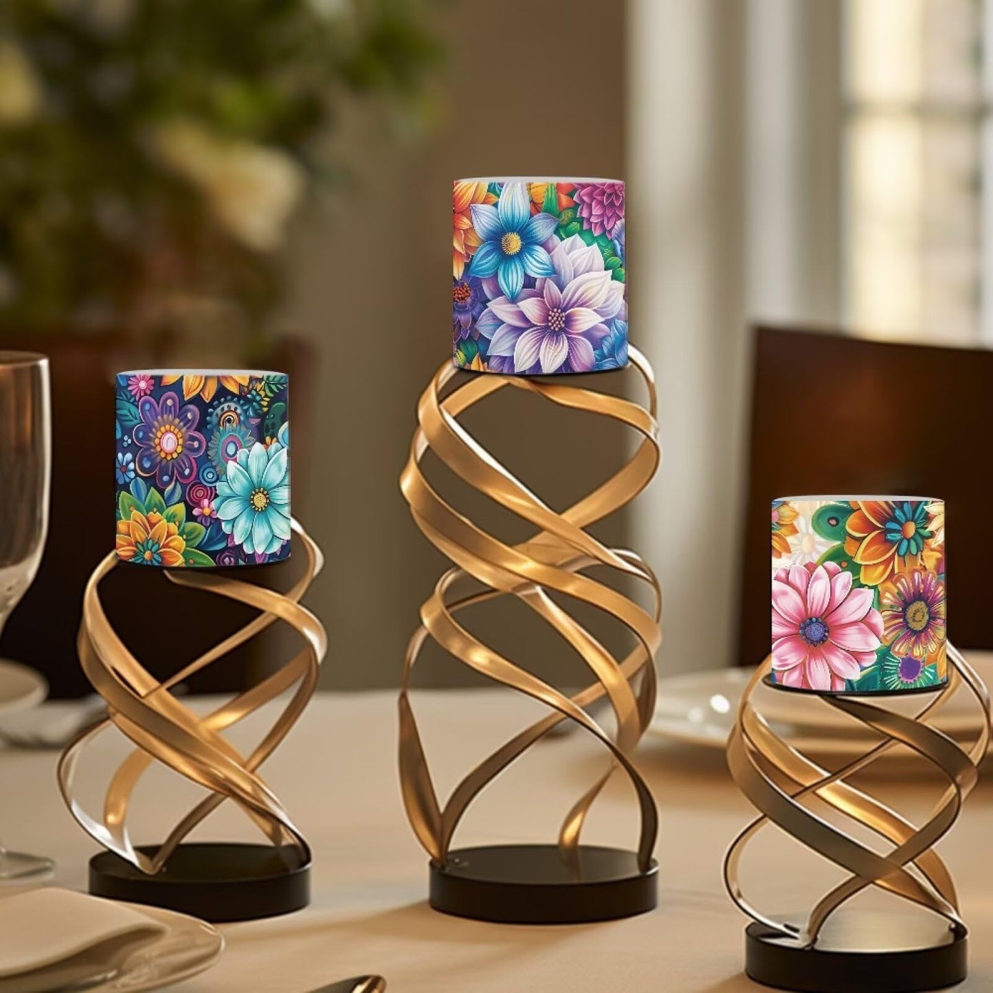 NETILGEN 3 inch Flickering Color Changing LED Candles Boho Flower Bright Blossom Set of 4 Flameless Eletric Pillar Candles with Remote Timer Control Home Party Decor
