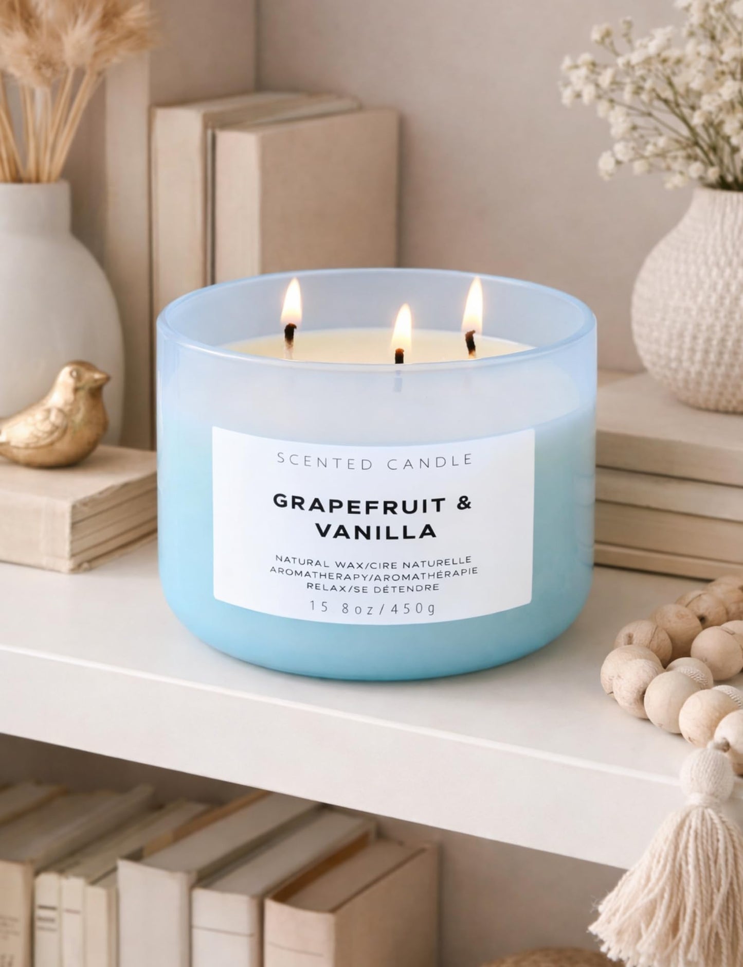 Grapefruit Vanilla 3-Wick Soy Candle | 15.8 oz Large Scented Candle for Home | Highly Scented Aromatherapy Candle for Women | Luxury Citrus Vanilla Candle Gift | Clean Burn Long Lasting