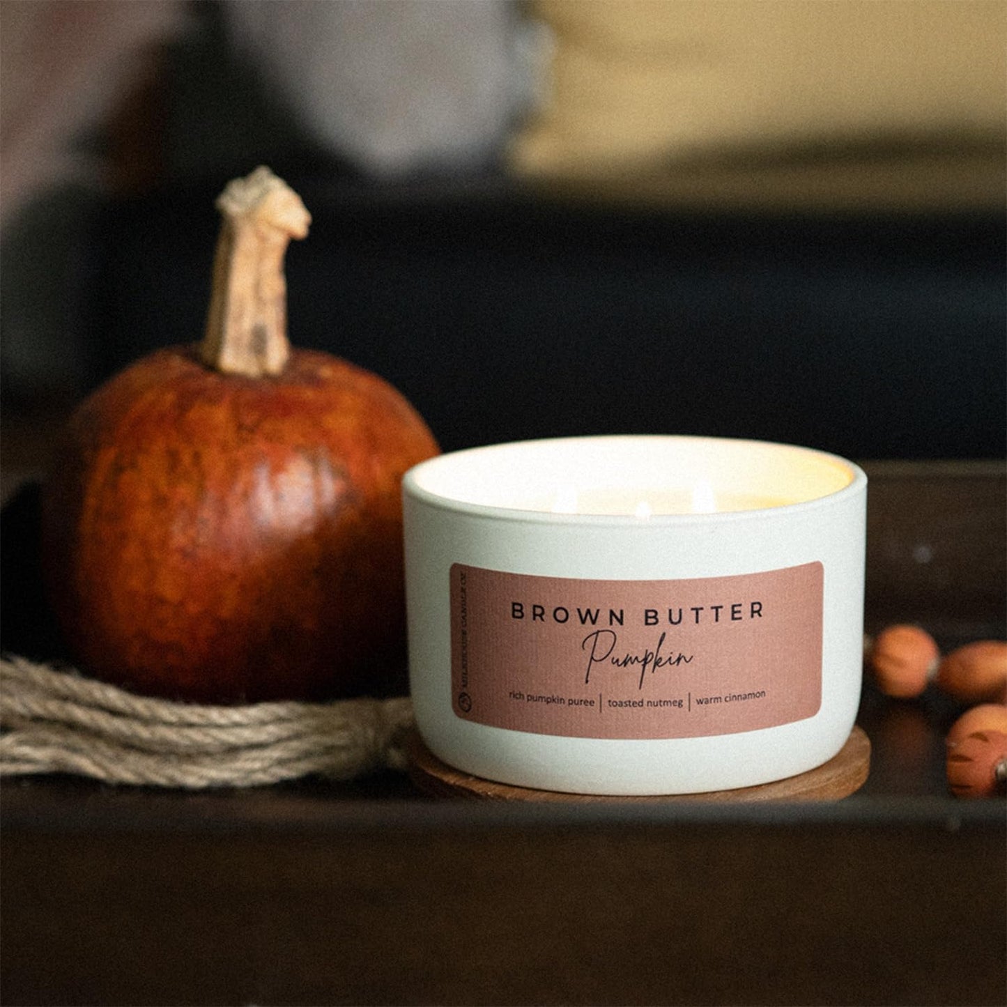 Milkhouse Candle Company Brown Butter Pumpkin Soy Candle - Rich Pumpkin Puree | Toasted Nutmeg | Warm Cinnamon Scented - 10 oz Signature Statement Candle with Lid, 20+ Hour Burn Time, Made in the USA