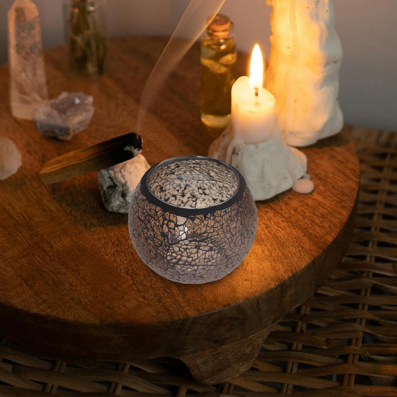 Wakauto Glass Candlestick Decorative Candle Holder for Pillar Candles Stylish Crystal Votive Candle Holder with Storage Container 4.13X4.13X3.14In Home Decor and Party Table Centerpiece
