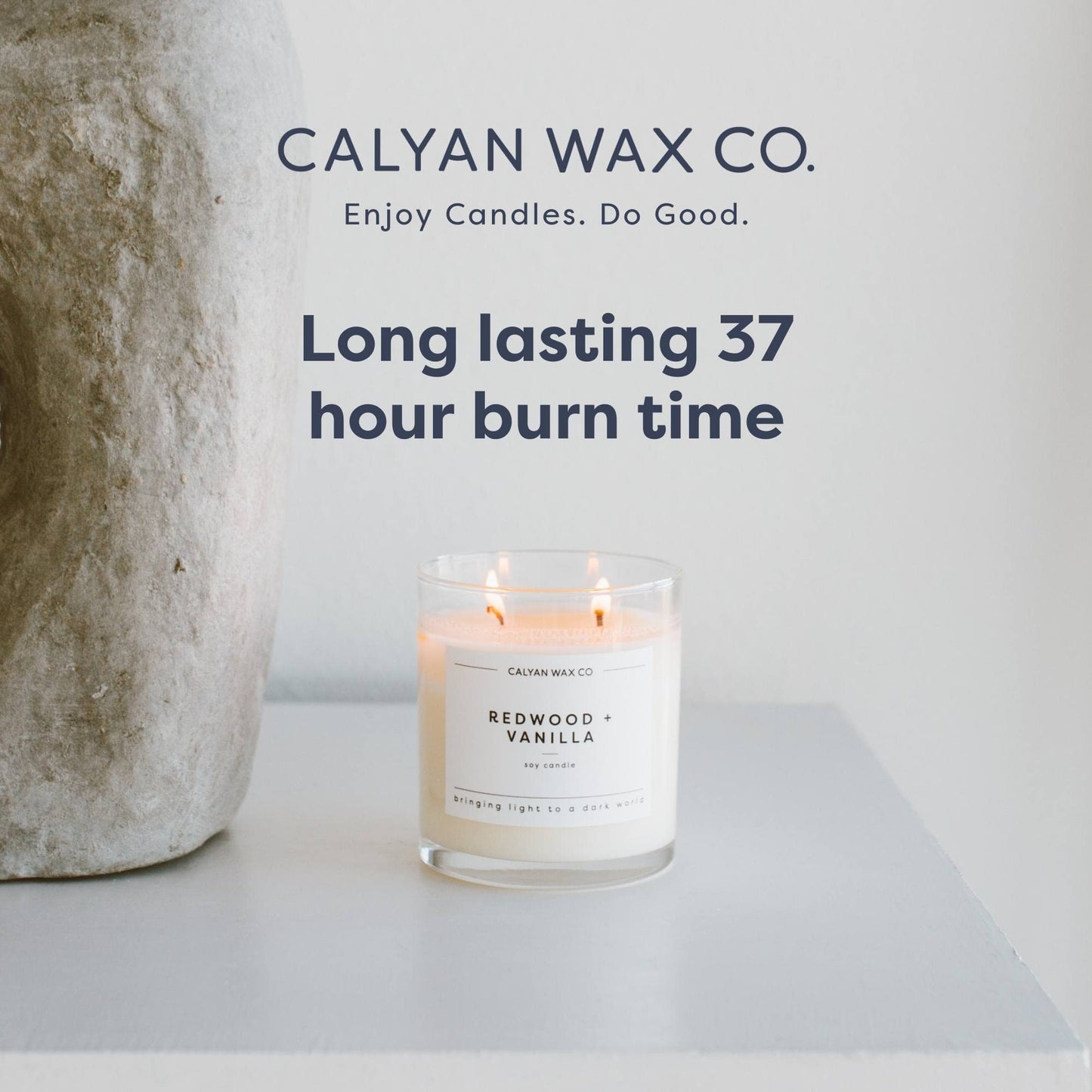 Calyan Wax Co. Musk & Teakwood 2 Wick Scented Candle - 37 Hour Burn - Luxury Clean Soy Wax Candles - Long Lasting Large Glass Jar Candle for Home - 8.8oz