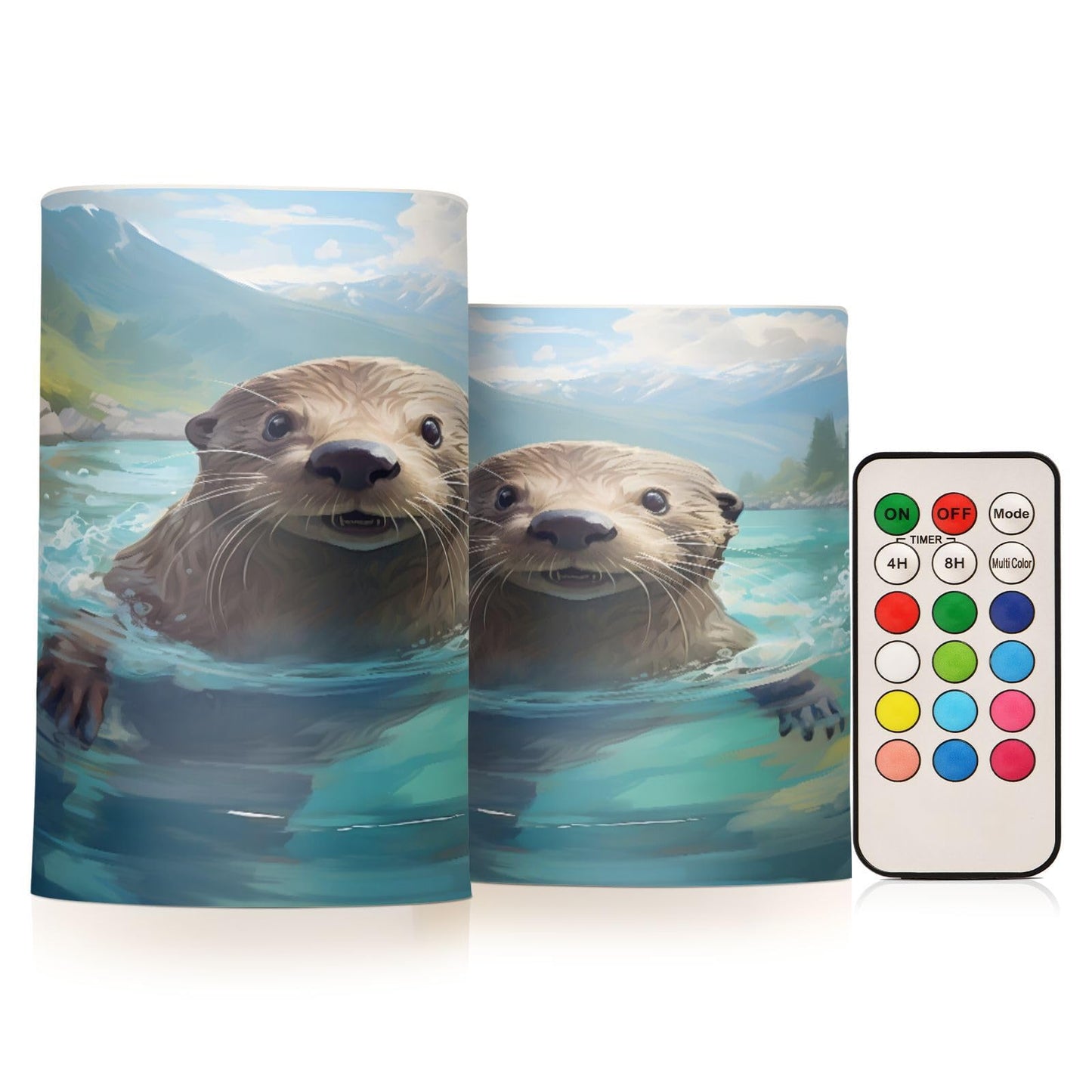 ALAZA Cute Otter Water Flameless Candles, LED Pillar Candles with Remote Timer, Battery Operated Candles Set of 2