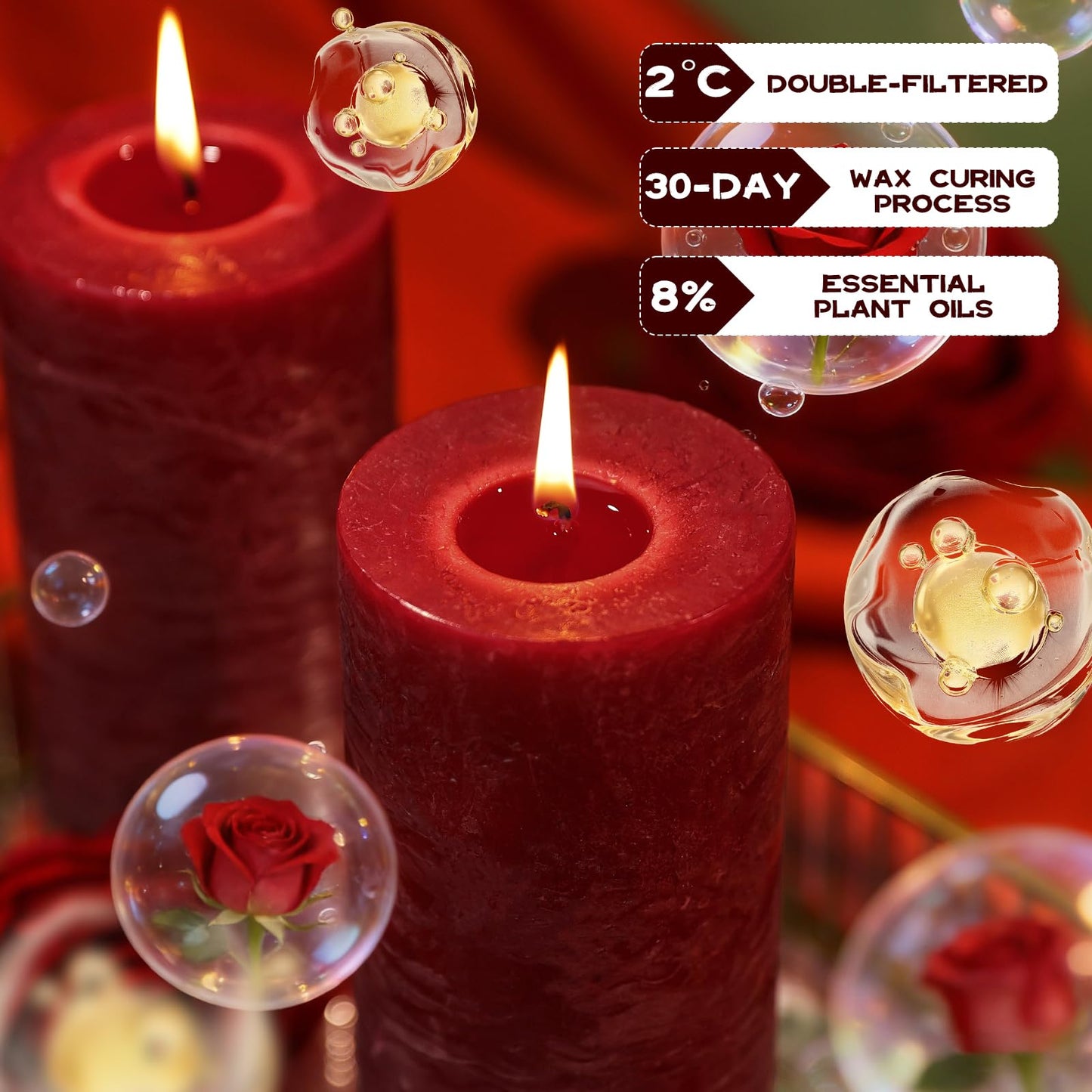 Romantic Rose Scented Pillar Candle - 2.8x6 Inch, 75-Hour Burn, Textured Red Rose Scented Candle for Women, Natural Aromatherapy Candle for Home, Gifts for Women, Valentine's & Romantic Decor
