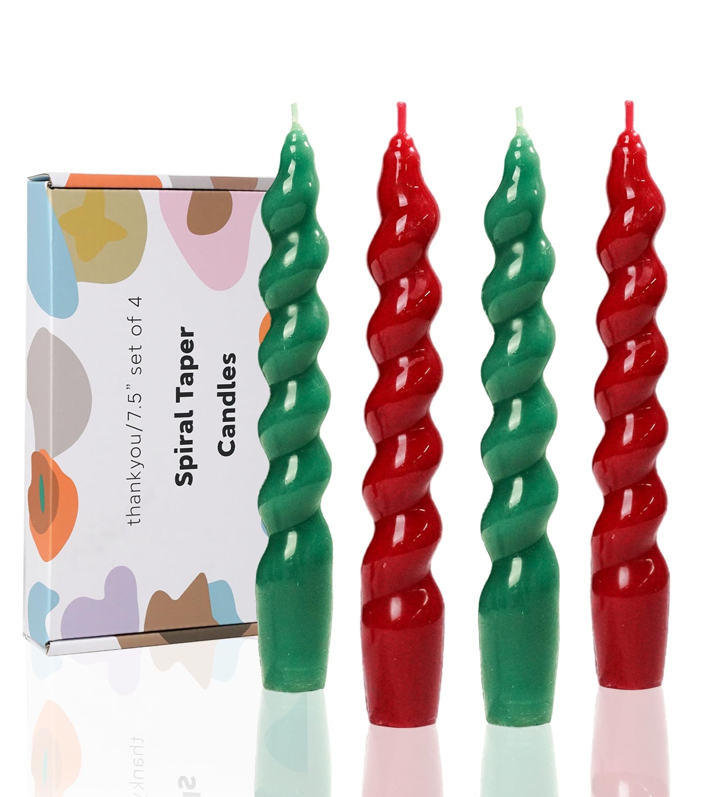 LPUSA 7.5 inch Christmas Taper Candles-Green and Red Spiral Candles-Unscented Candle Sticks and Dripless,Christmas decorations-4pcs(Green,Red)