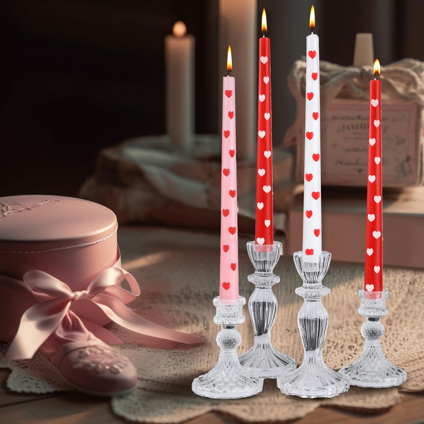Conelist 6 Pcs Valentines Heart Taper Candles 10 Inch Pink Red White Candle Sticks for Gifts Bachelorette Bridal Wedding Party Baby Shower Table Decor Party Supplies
