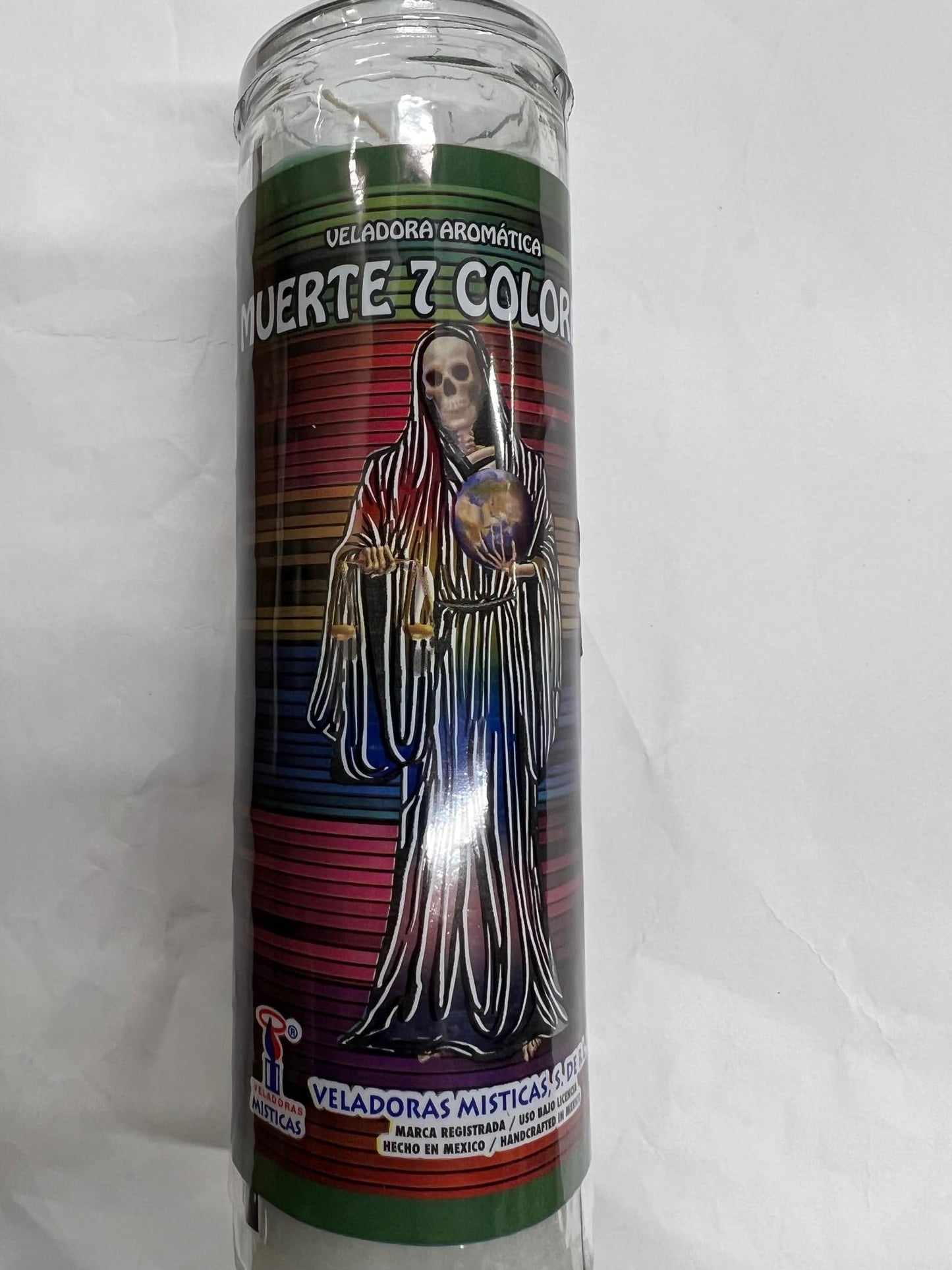Brilux Holy Death 7 Color (Santa Muerte Siete Colores) Pillar Prepared Scented Candle in Glass