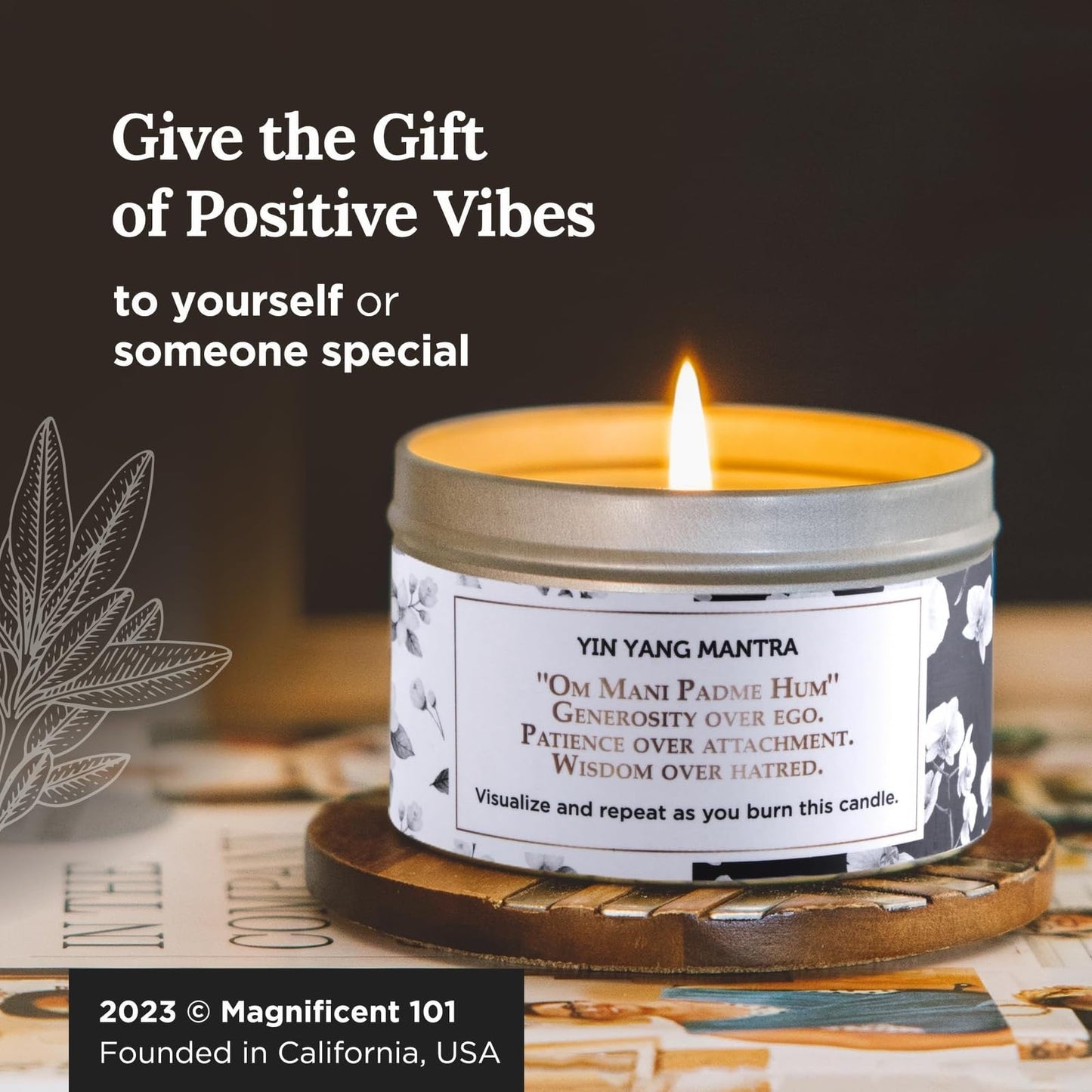 MAGNIFICENT 101 Yin Yang Smudge Candle - 6-Oz Soy Wax Tin - 35-Hr Burn Time & Orchid & Jasmine Scent - Energy Cleansing & Chakra Healing - Gift for Women