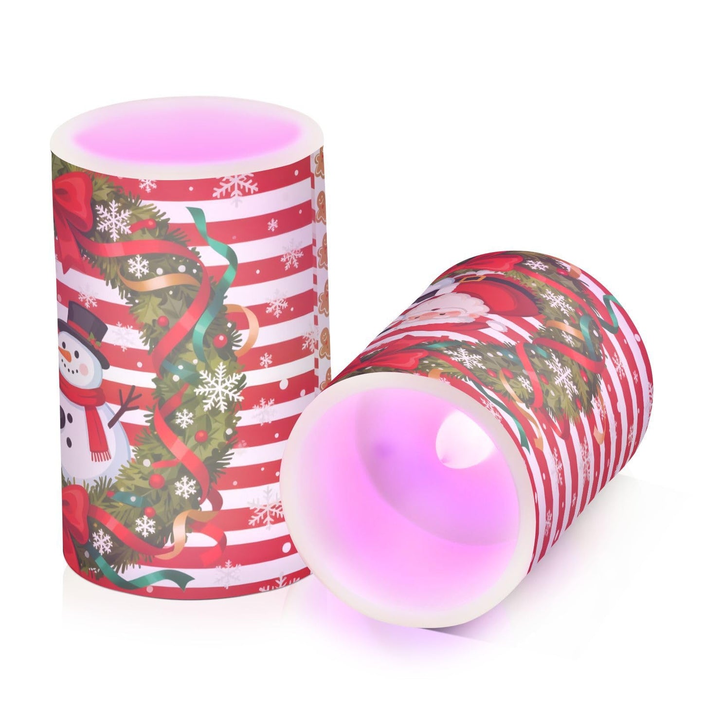 Flickering Flameless Candles, Christmas Santa Snowman Bow Wreath LED Candles with Remote Timer, Set of 2 Battery Operated Candle for Valentine Wedding Birthday