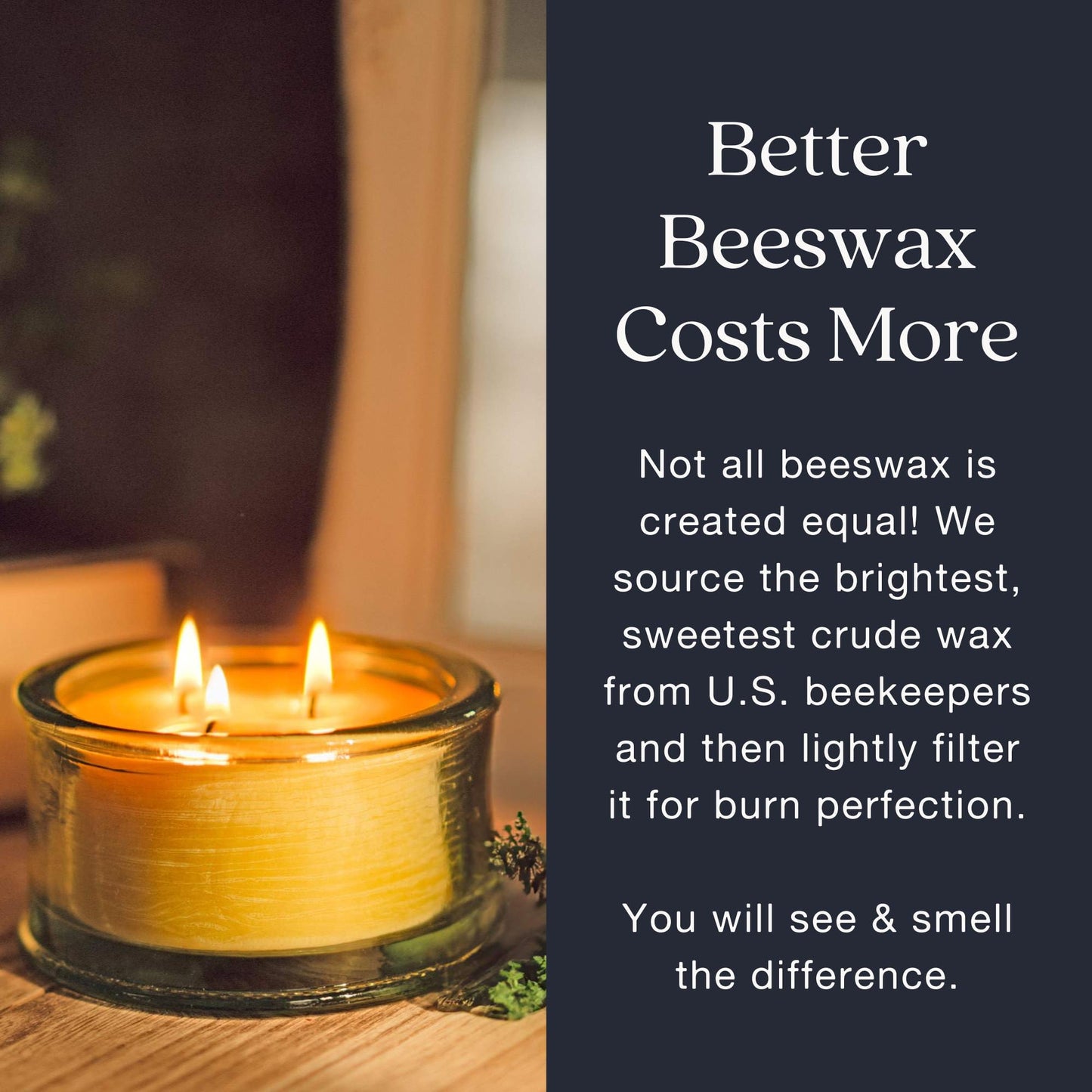 Bluecorn Botanica Beeswax 3-Wick Candle – Lavender, 100% Pure Beeswax & Essential Oils – 10oz Hand-Blown Recycled Spanish Glass – Non Toxic, Clean Burning, Refillable Glass Jar