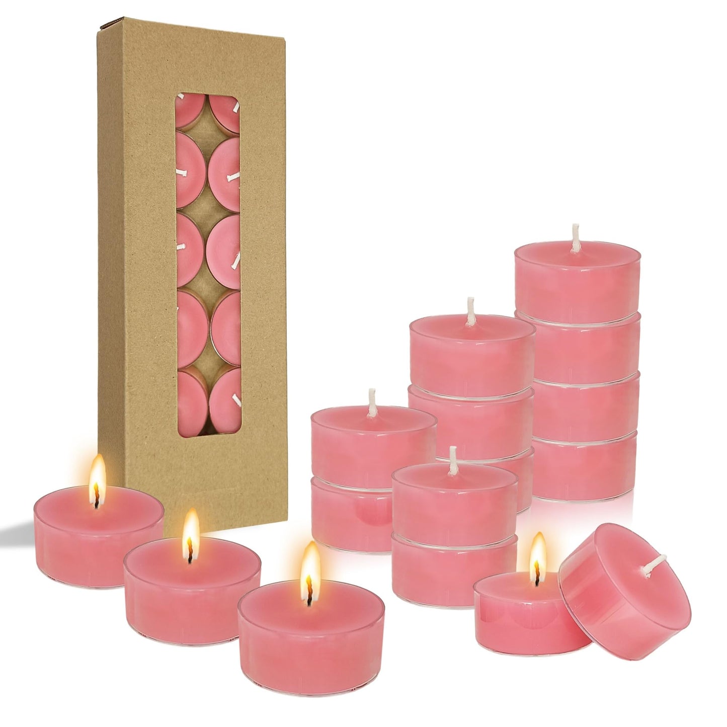 Cherry Scented Tealight Candles Handmade Candlesticks,12pcs Pink FragranceRound Tea Light Candles Natural Bees Wax Tealight Candle Smokeless for Spa Home Party Decor (12S-RDCB)