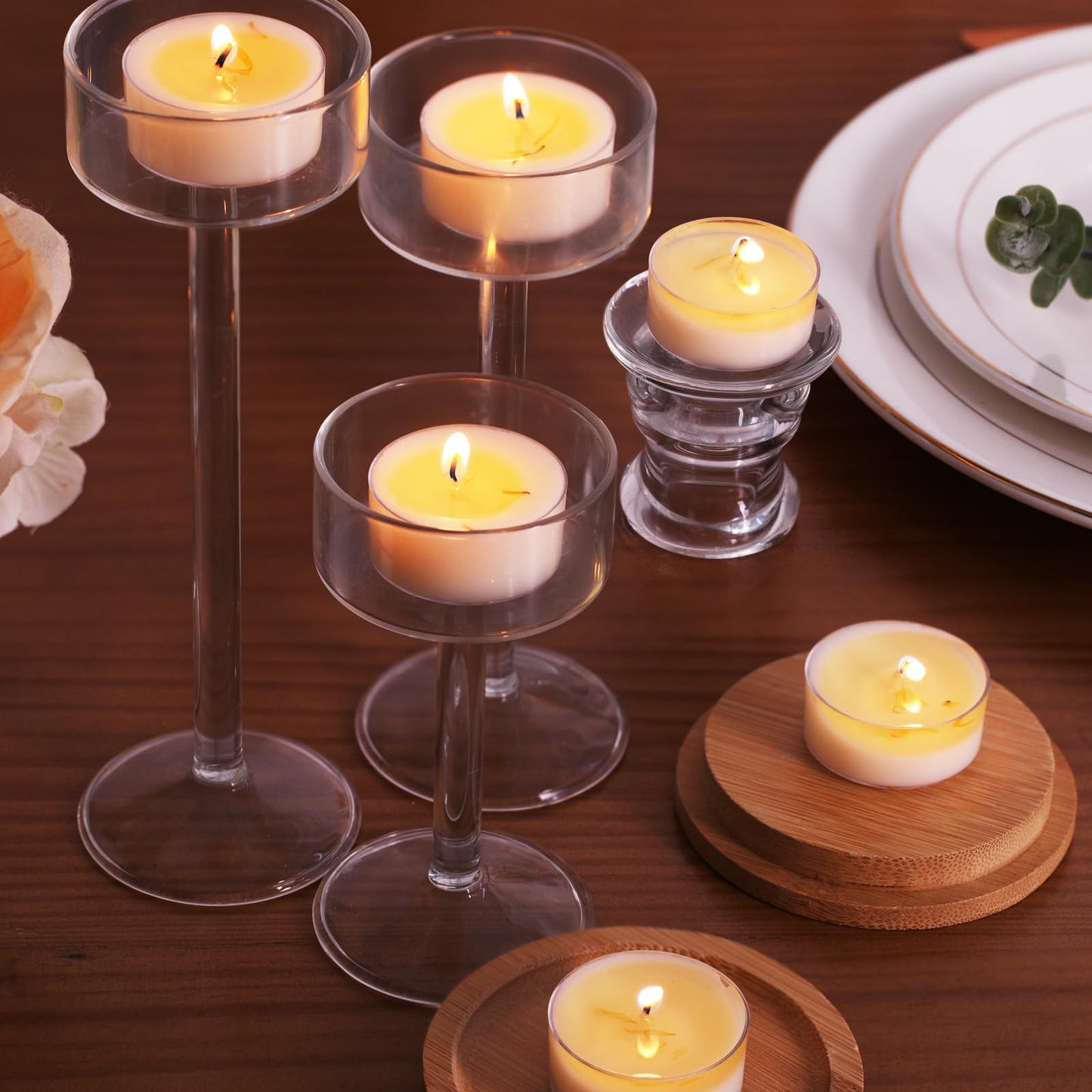 16Pcs Vanilla Scented Tealight Candles, Palm Wax White Tea Lights, 4h Long Burning Tea Light Candles with Dried Flowers for Holiday, Wedding, Spa, and Home Decoration