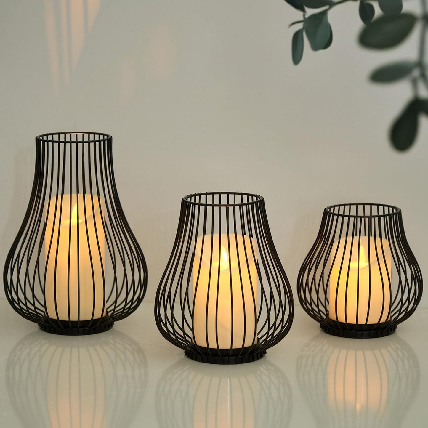 Metal Candle Holder for Pillar Candles, Pumpkin Cage Shape Candlestick Holder, Decorative for Table Centerpiece, Fireplace Mantel & Outdoor Event Christmas Decor