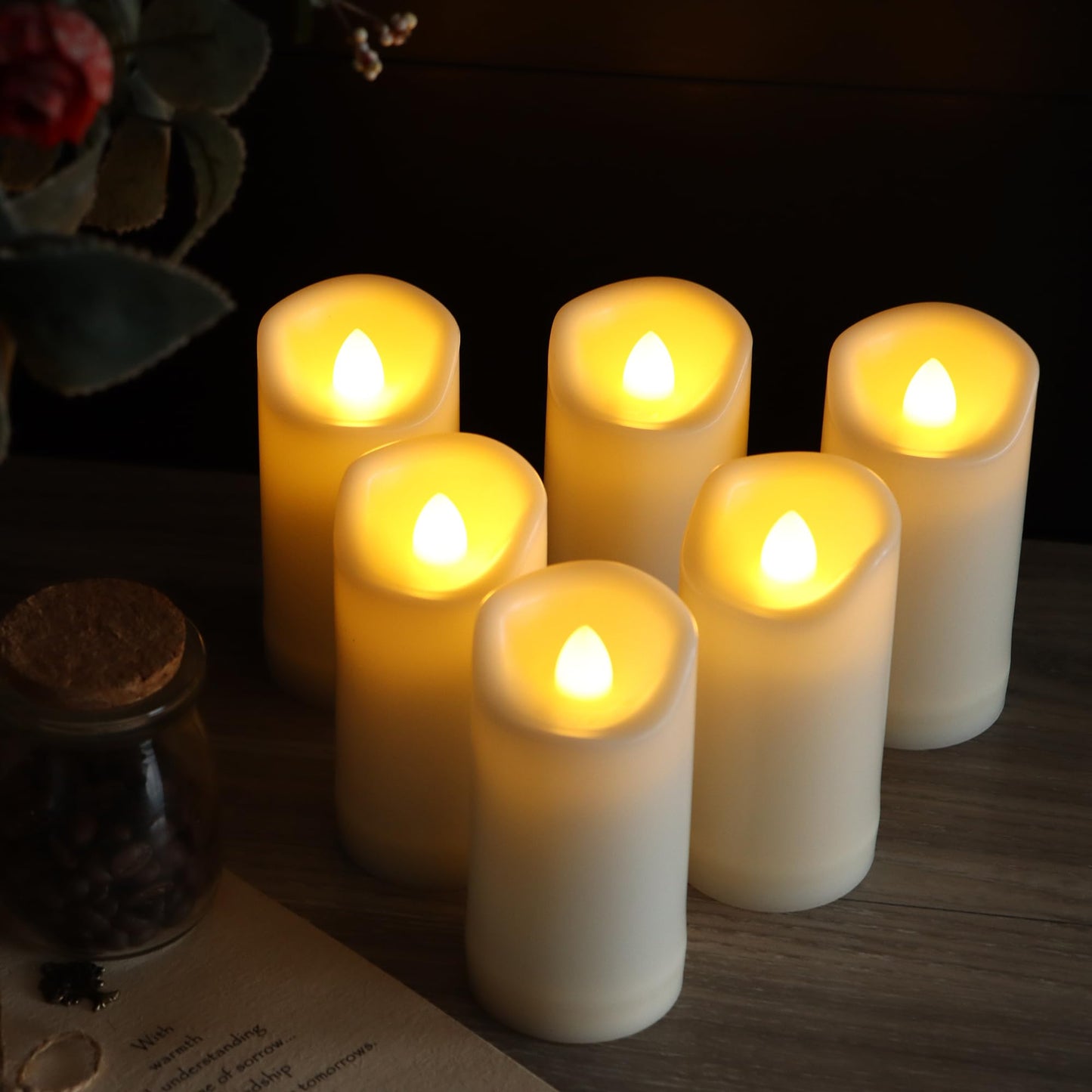 6 Pack LED Battery Operated Candles 2"x4" Plastic Flickering Flameless Candles with Timer Outdoor Waterproof Wedding Party Halloween Christmas Decoration Gifts Realistic Slim Tall Pillar Candles