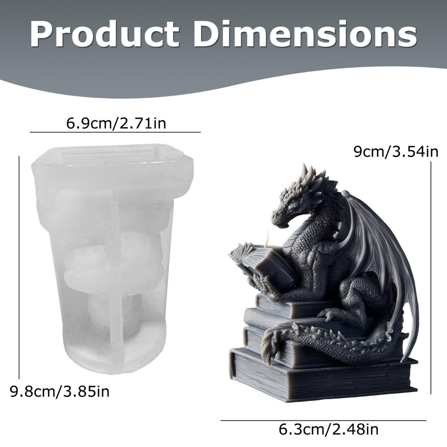 Book-Reading Dragon Candle Mold, Dinosaur Resin Casting Silicone Mold for Home Decor, DIY Soap & Candle Making, Animal Epoxy Resin Craft Mold, Gifts for Dinosaur Lovers