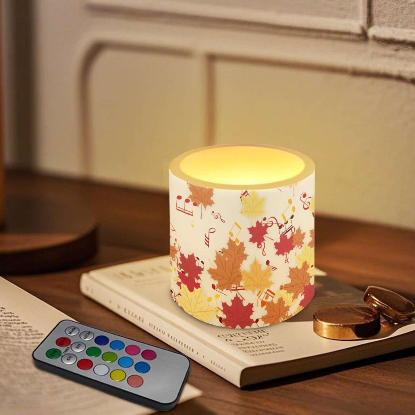 Cozeyat Harvest Leaf Nightstand Flameless Candles 4 Pack Battery Operated LED Pillar Candles with Remote Control Timer Waterproof Dancing Flame for Indoor Outdoor