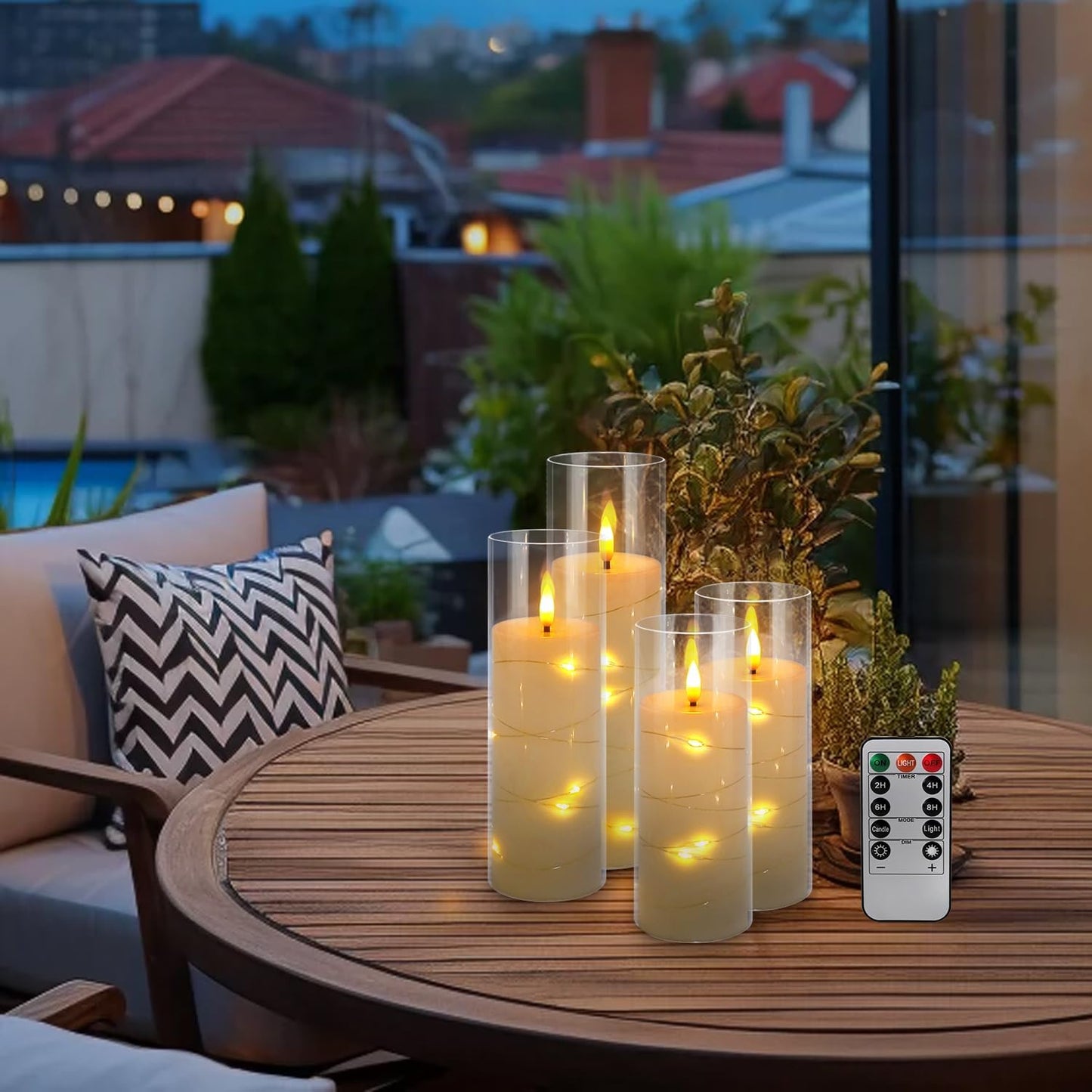12 Pack Acrylic Flameless Candles,with Embedded Star String, Battery Operated Candles Flickering LED Pillar Candles with Remote Control and Timer, Ideal for Indoor/Outdoor Decor,Wedding,BBQ and Gift.
