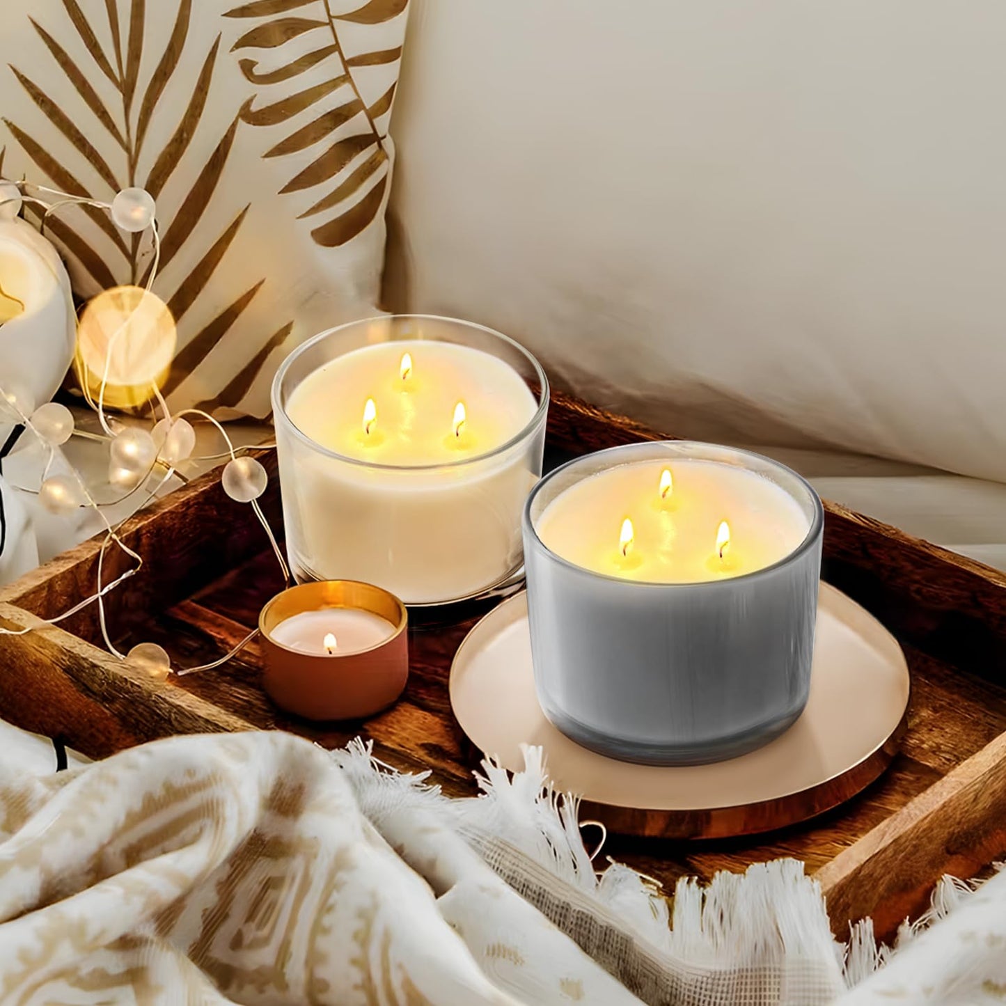 SHOWIN 18 OZ Thick Candle Jars for Making Candles 6 Pcs, Empty Jars with Wood Lids for Candle Making, Sample Container,Clear