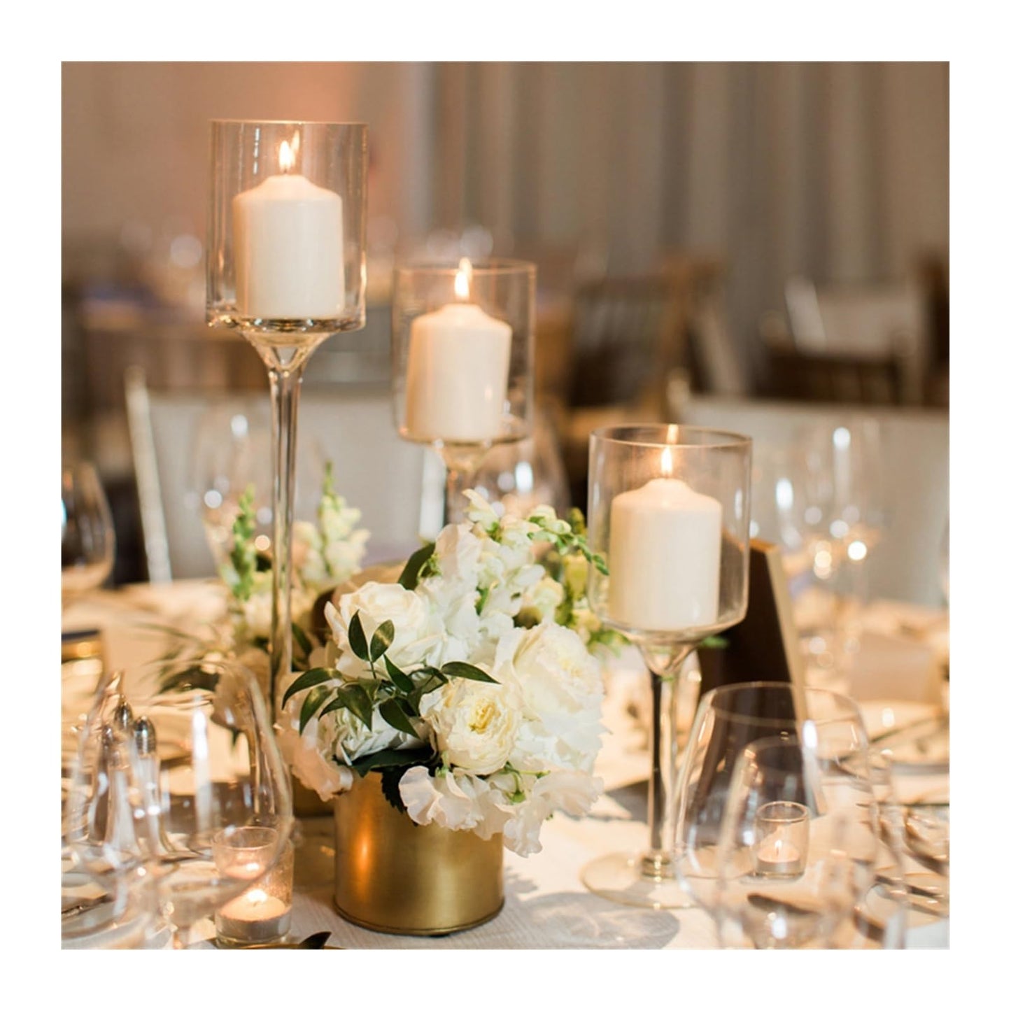 Glass Candle Holder For Table Centerpiece ,Set Of 3 Clear Tea Lights Candle Holder For Table Centerpiece, Elegant Clear Long Stem Candle Holders For Pillar Candles, Floating Candle Holder For Party(Si