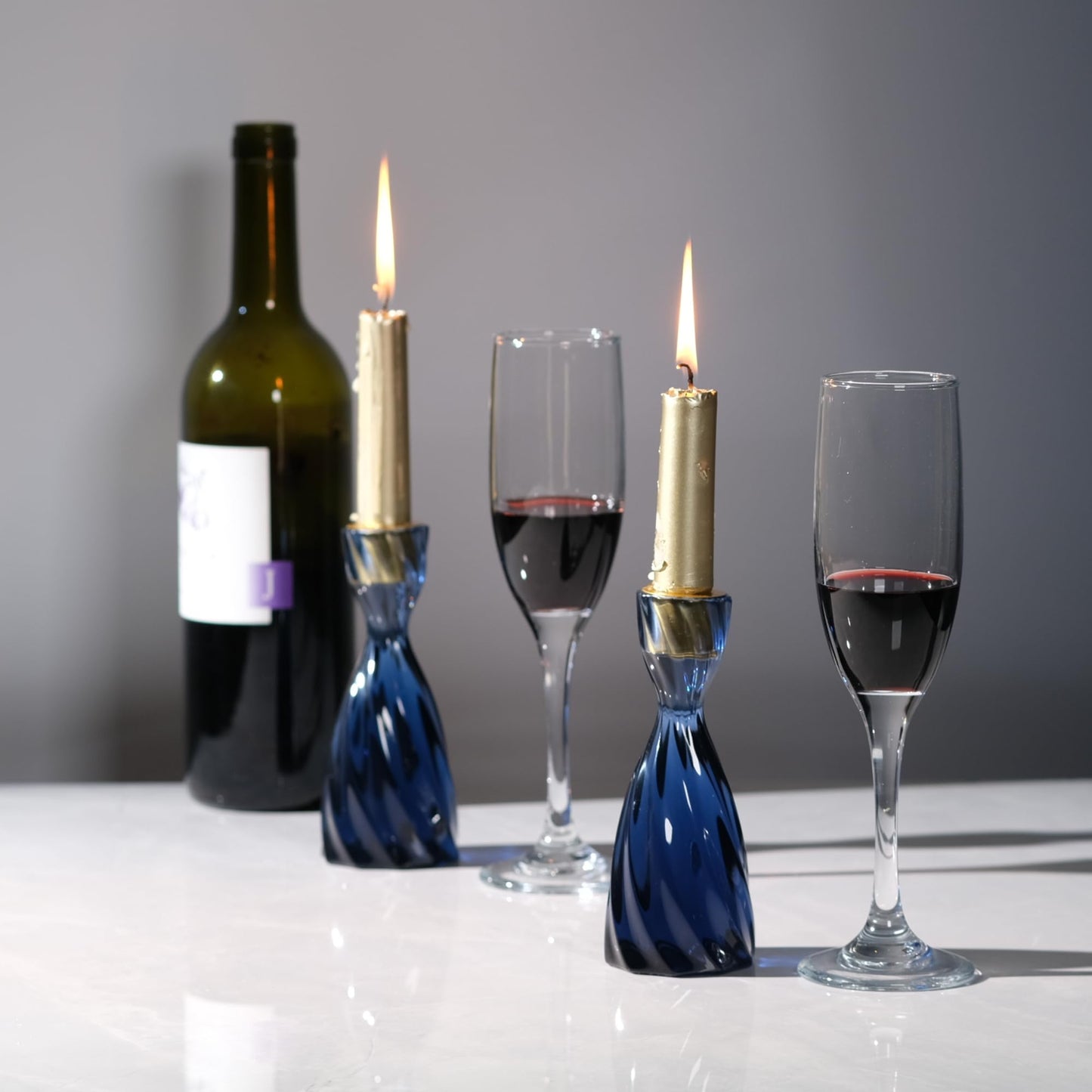 ICNBUYS Twizzle Twist Candle Holder, Decorative Candle Holder for Table Display, Romantic Decoration, Unique Home DÉCOR Aesthetic, Housewarming Gift, Black Blue Height 5.7 inches Set of 2 - Resin