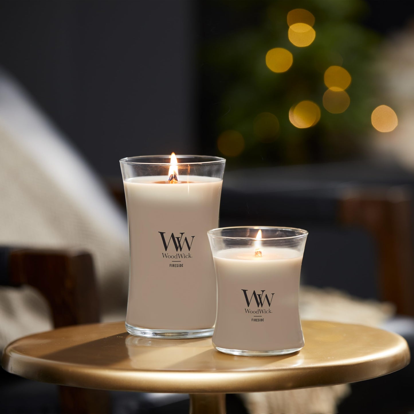 WoodWick Fireside Holiday Candle Gifts for Women and Men, 9.7 oz Medium Hourglass Candle with Crackling Wick