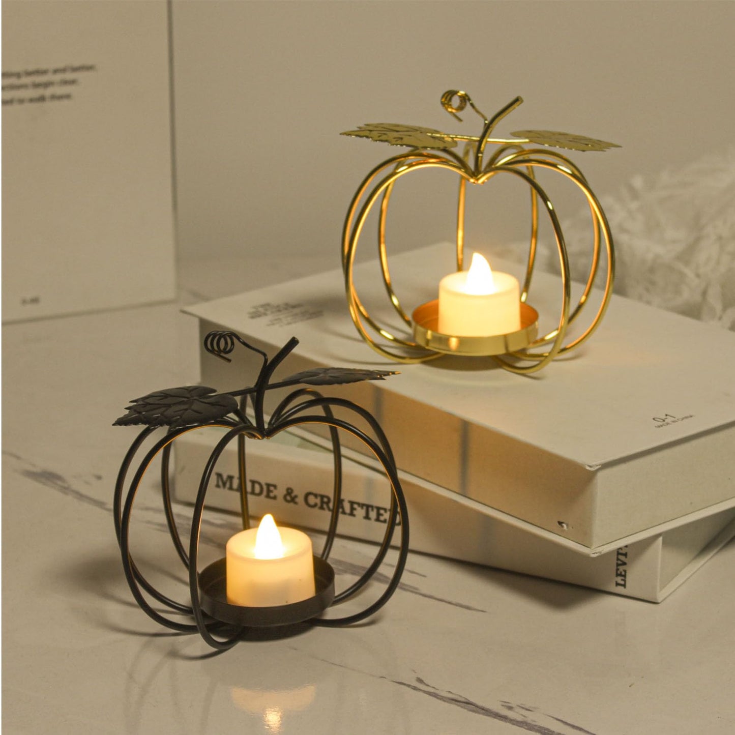 Tealight Candle Holder - Cute Candle Holders for Pillar Candles Tea Light Candle Holders Metal Candle Stand Table Centerpiece for Christmas Wedding Decor (Candle Holder with Glass Shade Black)