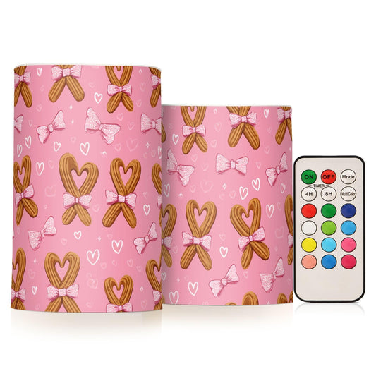 ALAZA Bread Heart Bow Flickering Flameless Candles Pillar Led Candles Battery Operated Candles with Remote and Timers Set of 2