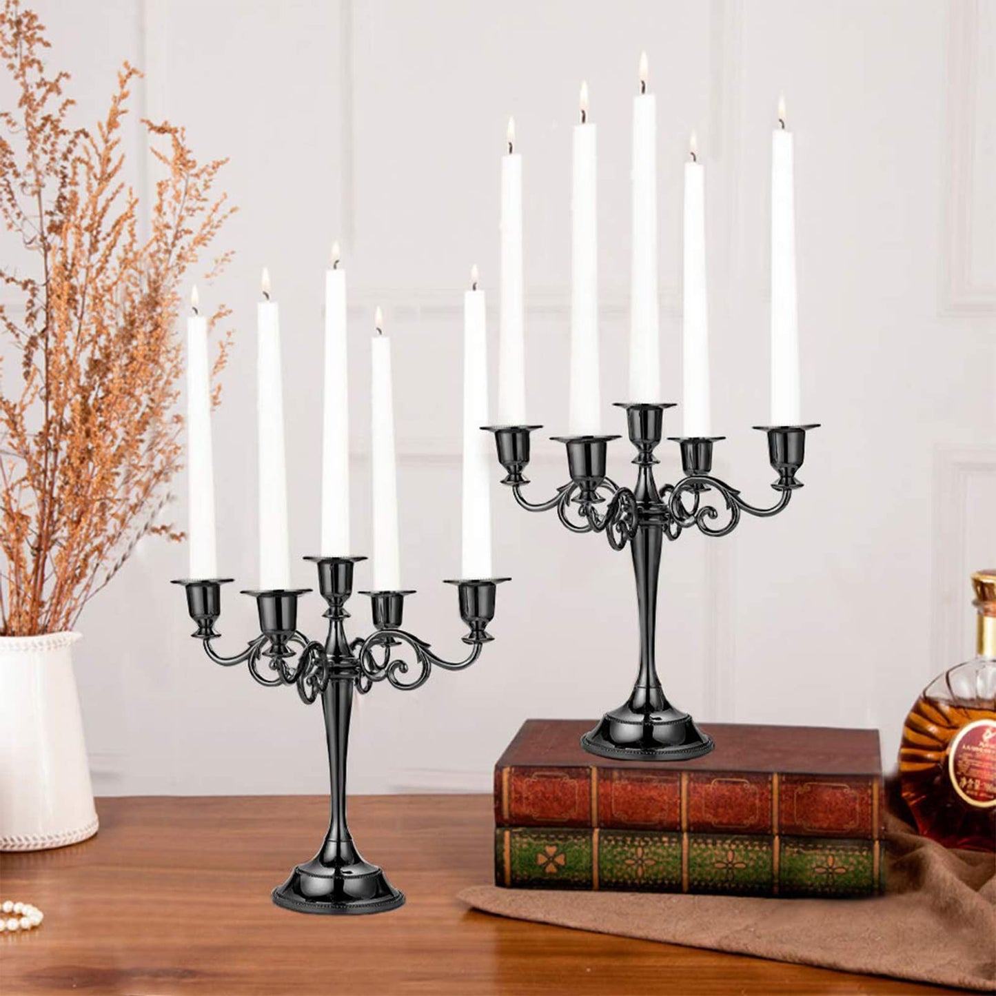YOUEON 5 Arm Black Candelabra, Candelabra Candle Holder, 10 Inch Tall Candlesticks Holder, Elegant Taper Candle Holder Centerpiece for Wedding, Church, Halloween, Dining, Home Decor