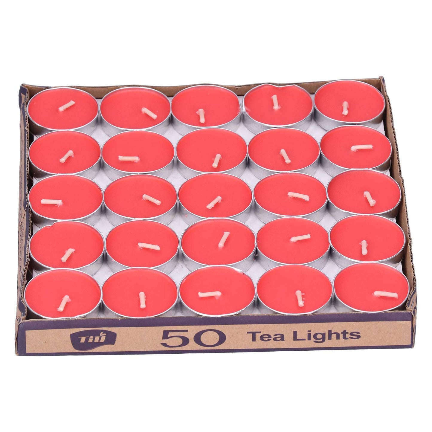 CDQL 50Pcs Tea Light Candles Smokeless Scented Tea Light Candles Round Candles Smokeless Scented Candles Aluminum Alloy Shelled Round Candles Wedding Anniversary Party Supplies (Red), Default