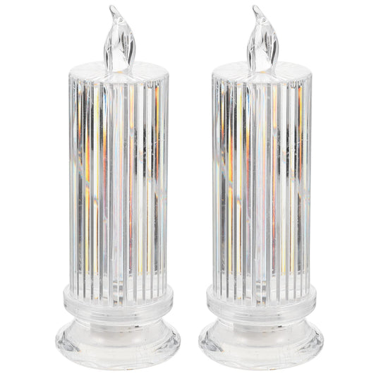 Beavorty 2pcs Electronic Candle Light Electric Candle Stick Artificial Candlestick Long Burning Taper Candle Glitter lamp Memorial Candles Flameless Candle Light Window Plastic Romantic