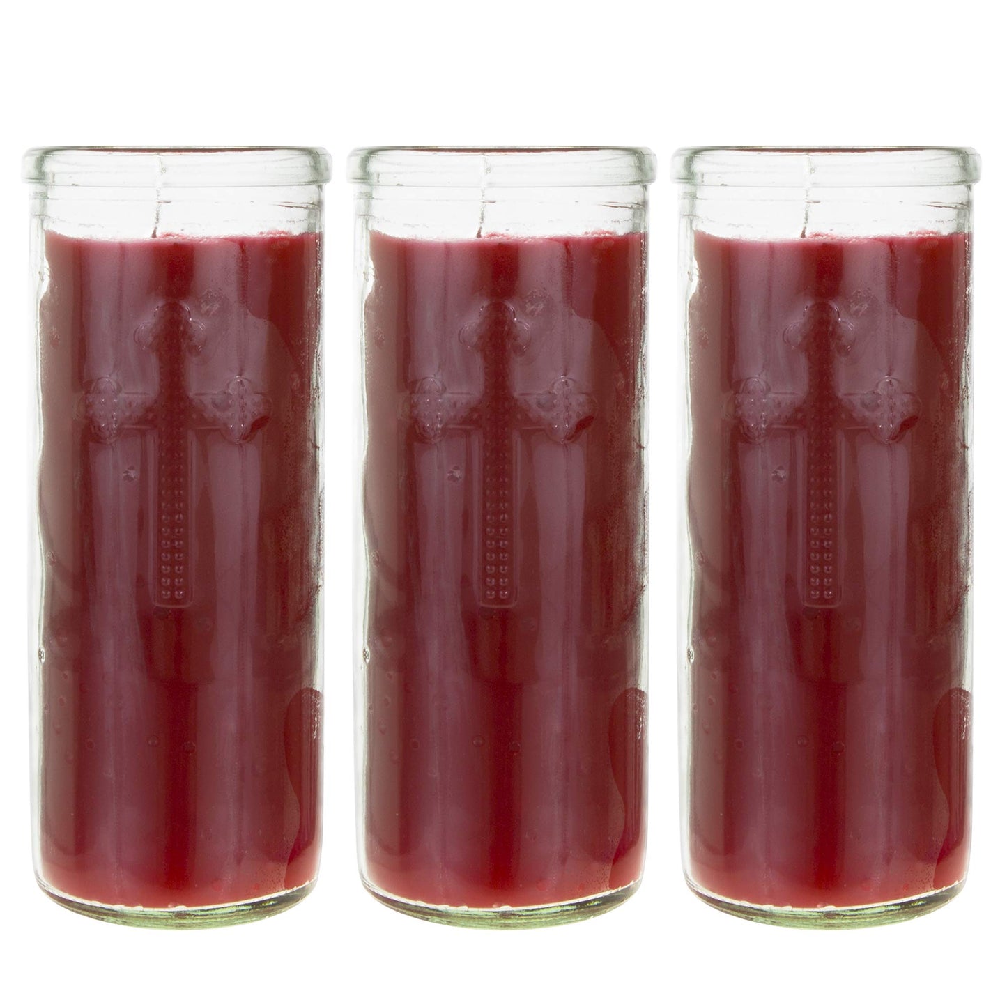 Mega Candles 3 pcs Unscented Red Dual Cross Glass Container Altagraciano Devotional Prayer Candles, Premium Wax Candle 3 Inch x 7.25 Inch, Sanctuary, Vigils, Prayers, Blessings, Religious, Memorials