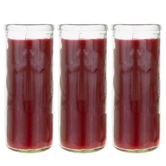 Mega Candles 3 pcs Unscented Red Dual Cross Glass Container Altagraciano Devotional Prayer Candles, Premium Wax Candle 3 Inch x 7.25 Inch, Sanctuary, Vigils, Prayers, Blessings, Religious, Memorials