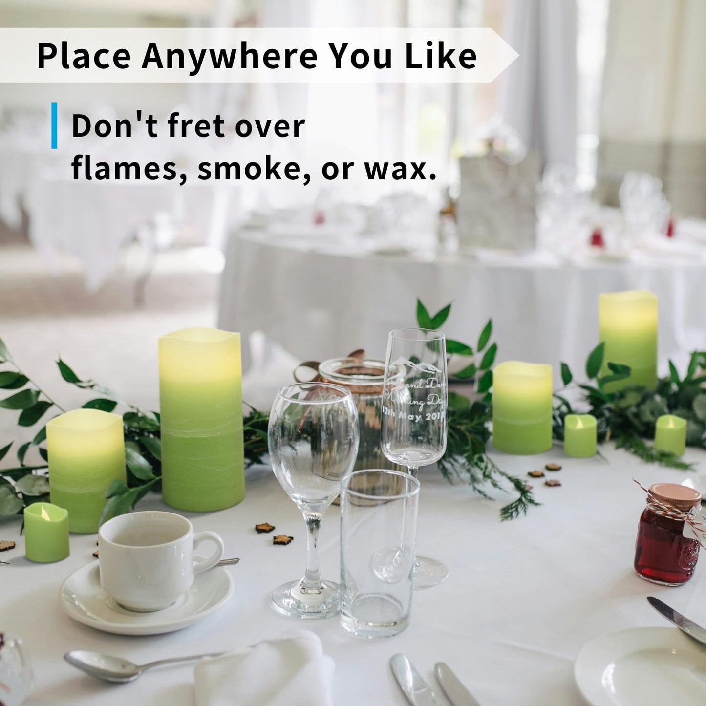 FURORA LIGHTING Green Ombre Flameless Candles - Real Wax, Adjustable Brightness, Remote & Timer - 4 Pillars (3x4, 3x6) and 4 Votives, 8-Pack, Battery Operated