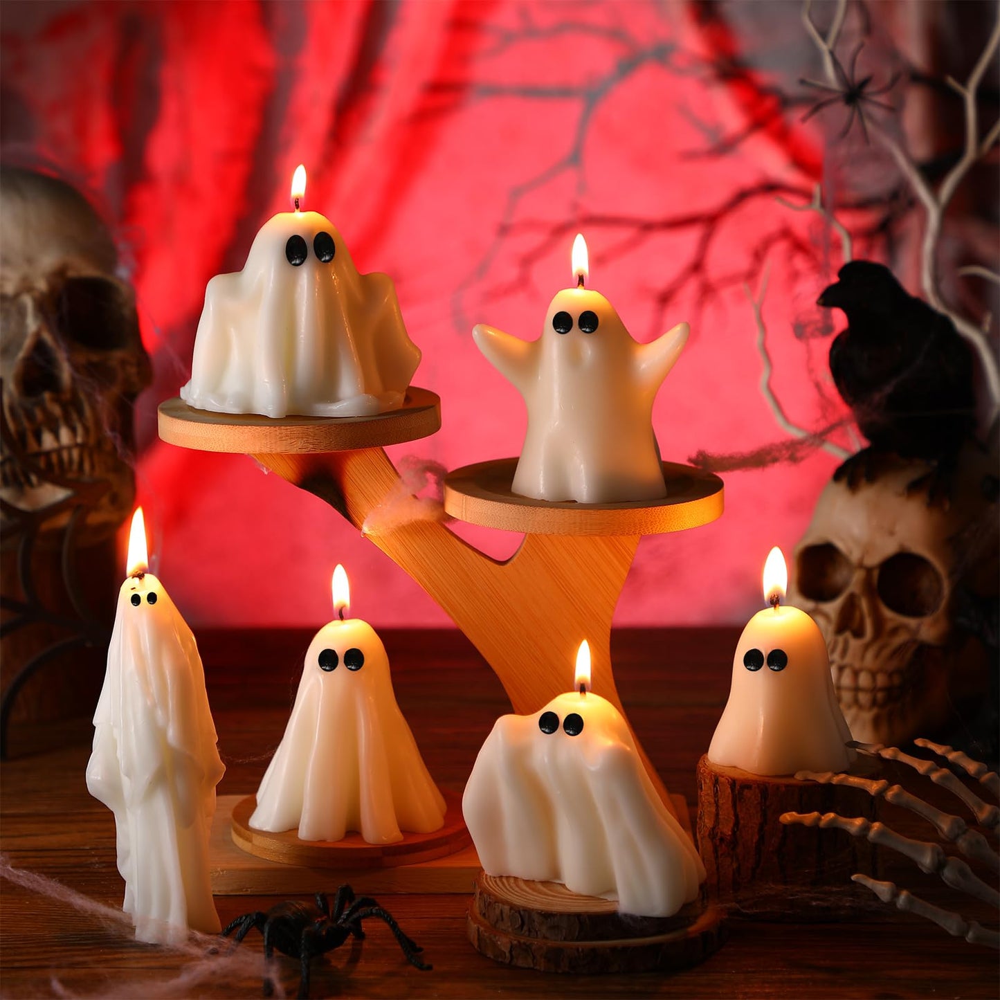 Conelist 6 Pieces Halloween Large Ghost Candles White Spooky Scented Halloween Candles Horror Gifts Candle Tea Lights Goth Room Decor for Summer Dining Table Party Bedroom(Spirit Style,White)