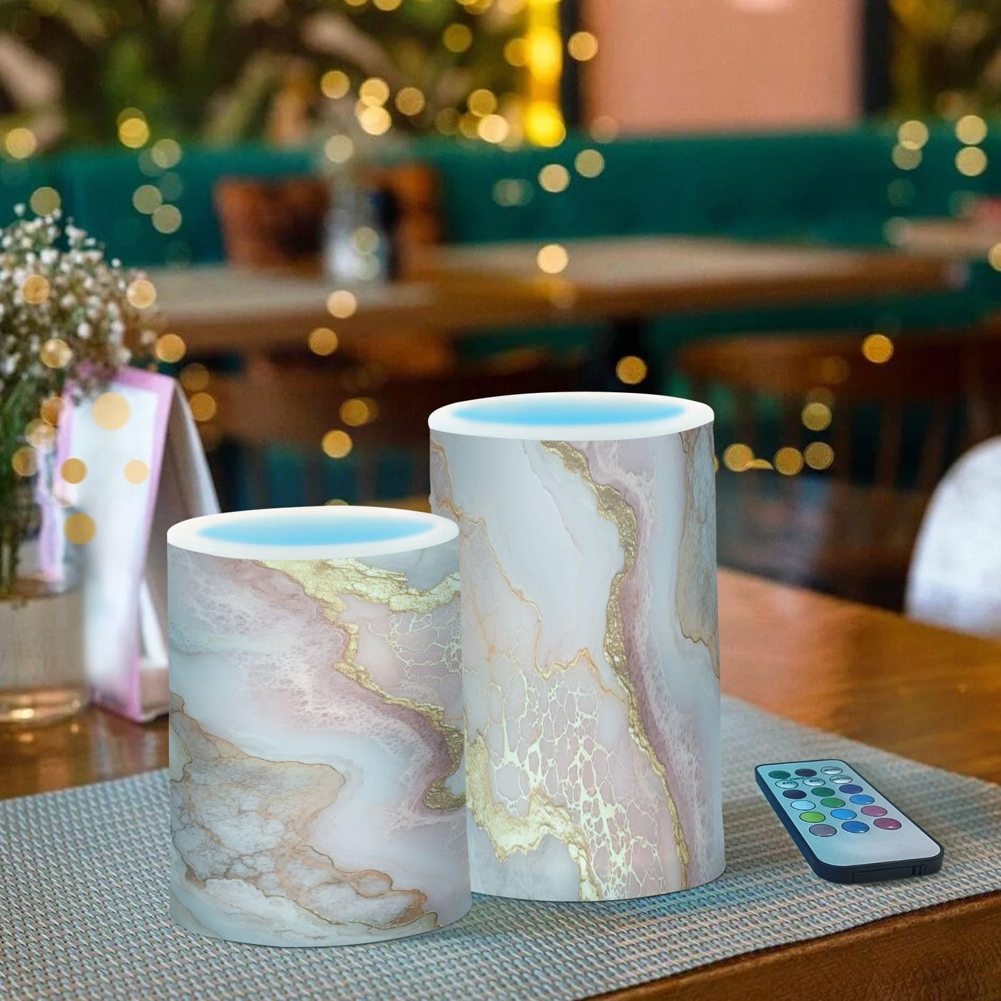 Zathe Flameless Pillar Candles Batteries Led Candles for Home Decor Marble Blush White
