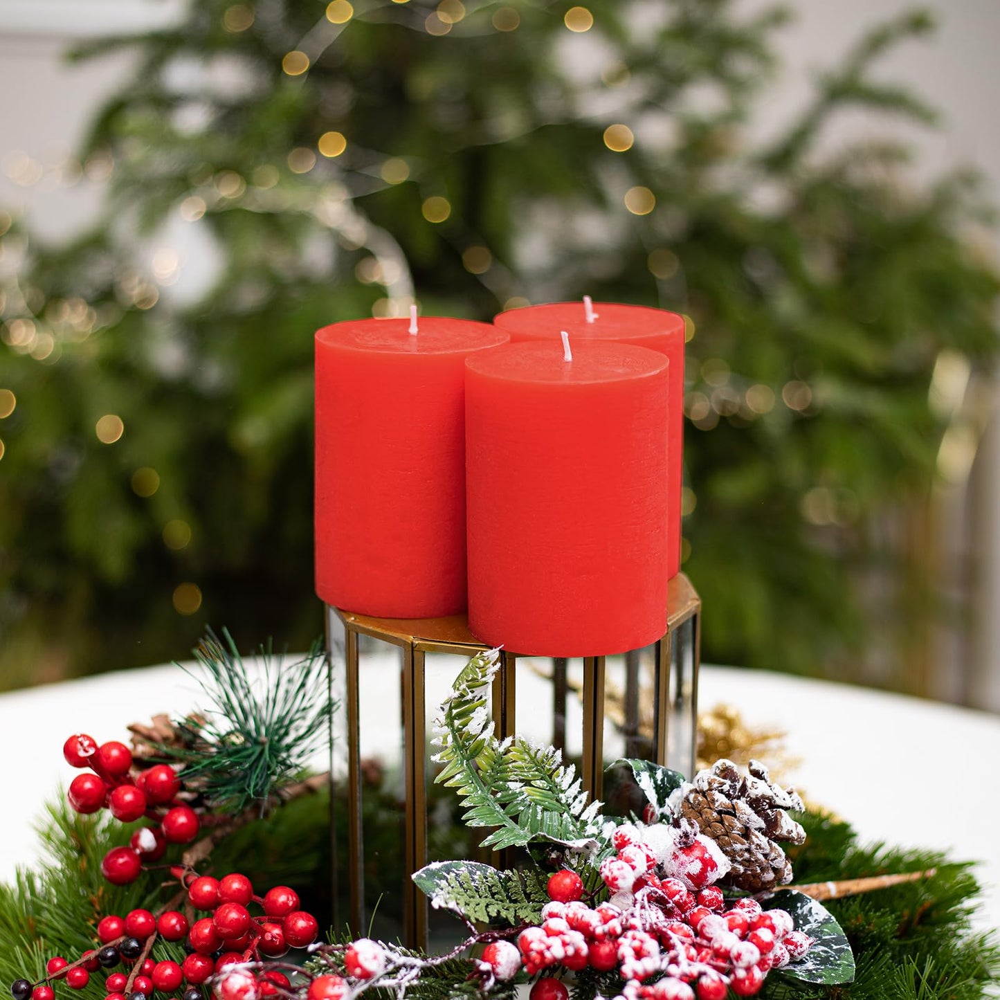 CANDWAX 3x4 Inch Red Pillar Candles Set of 3 - Unscented Dripless Rustic Red Candles for Holiday Settings, Weddings, Events, Home Décor, Party Decorations