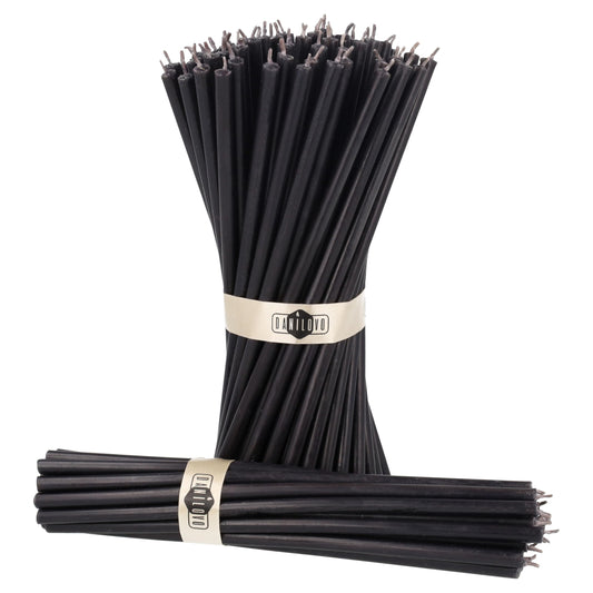 Danilovo Thin Taper Beeswax Candles - Honey-Scented, Decorative Candles Ideal for Birthday Decoration or Church Prayers - Black Drip Free, Tall & Smokeless Pack of 50 pcs, 7.3 x 0.24 inch