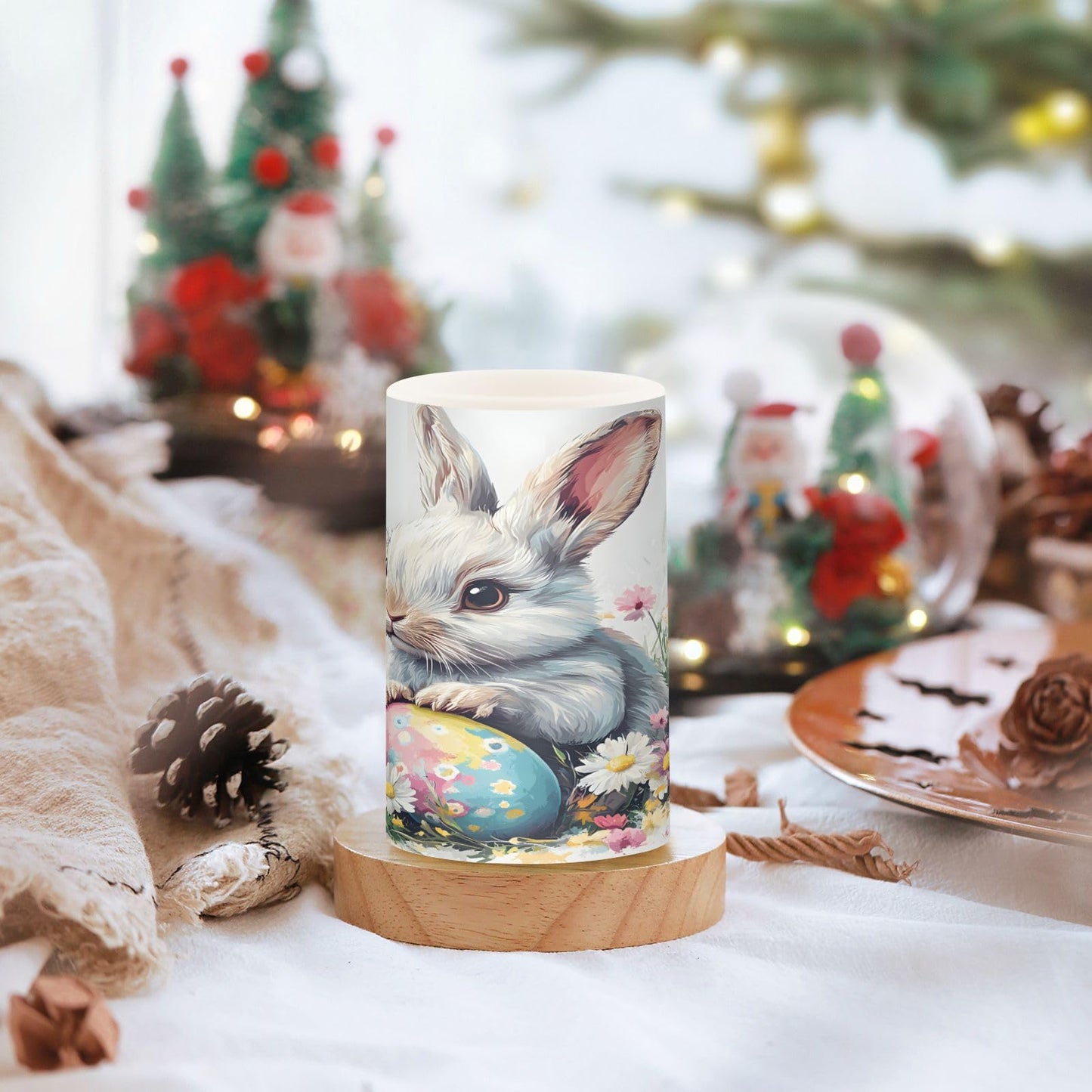 ALAZA Easter Bunny Rabbit Eggs Spring Flowers Flickering Flameless Candles Battery Operated with Remote Timer,Tea Light Candles LED Pillar Votive Candles Set of 2 for Outdoor Indoor Decorations