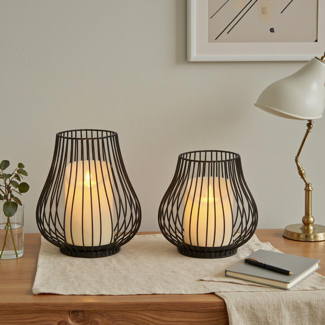 Metal Candle Holder for Pillar Candles, Pumpkin Cage Shape Candlestick Holder, Decorative for Table Centerpiece, Fireplace Mantel & Outdoor Event Christmas Decor