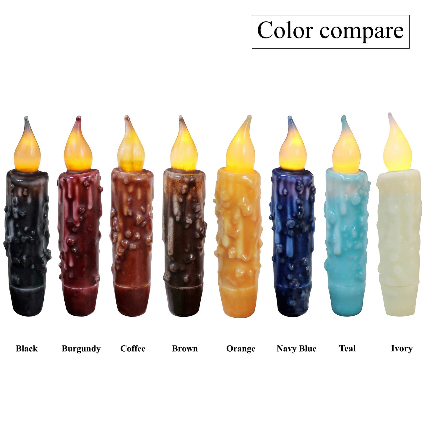 CVHOMEDECO. Real Wax Hand Dipped Battery Operated LED Timer Taper Candles Rustic Primitive Flameless Lights Decor, 4-3/4 Inch, Orange, 6 PCS in a Package