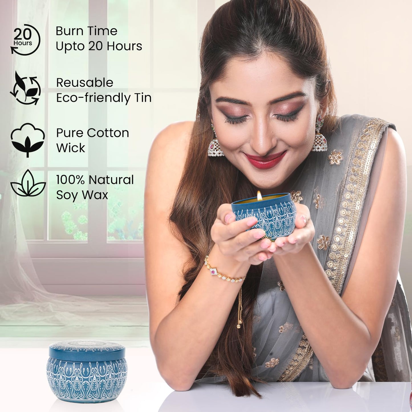 BRYAN & CANDY Scented Candles Diwali Gift Set for Women & Men Lavender & Chamomile,100 Gm Each Soy Wax Eco Friendly Printed Tin